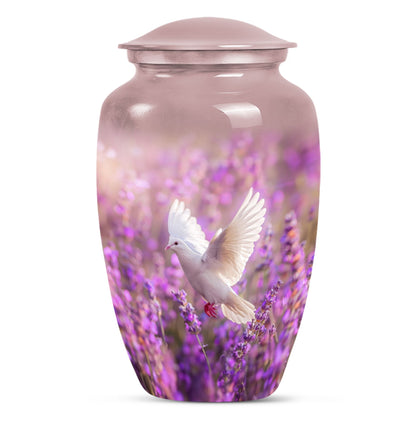 White Dove On Purple Theme Large Urn 10 Inch