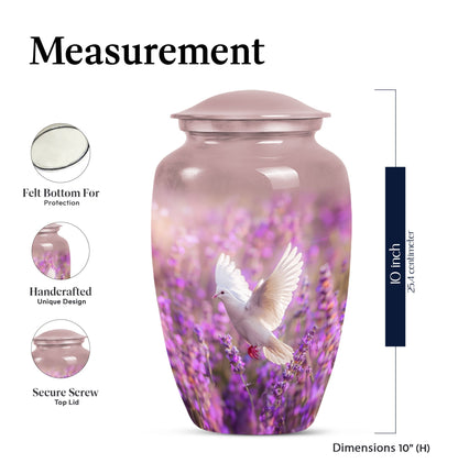Classic 10-inch purple urn with a white dove design,