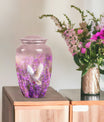 Classic 10-inch purple urn with a white dove design,