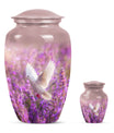 Classic 10-inch purple urn with a white dove design,