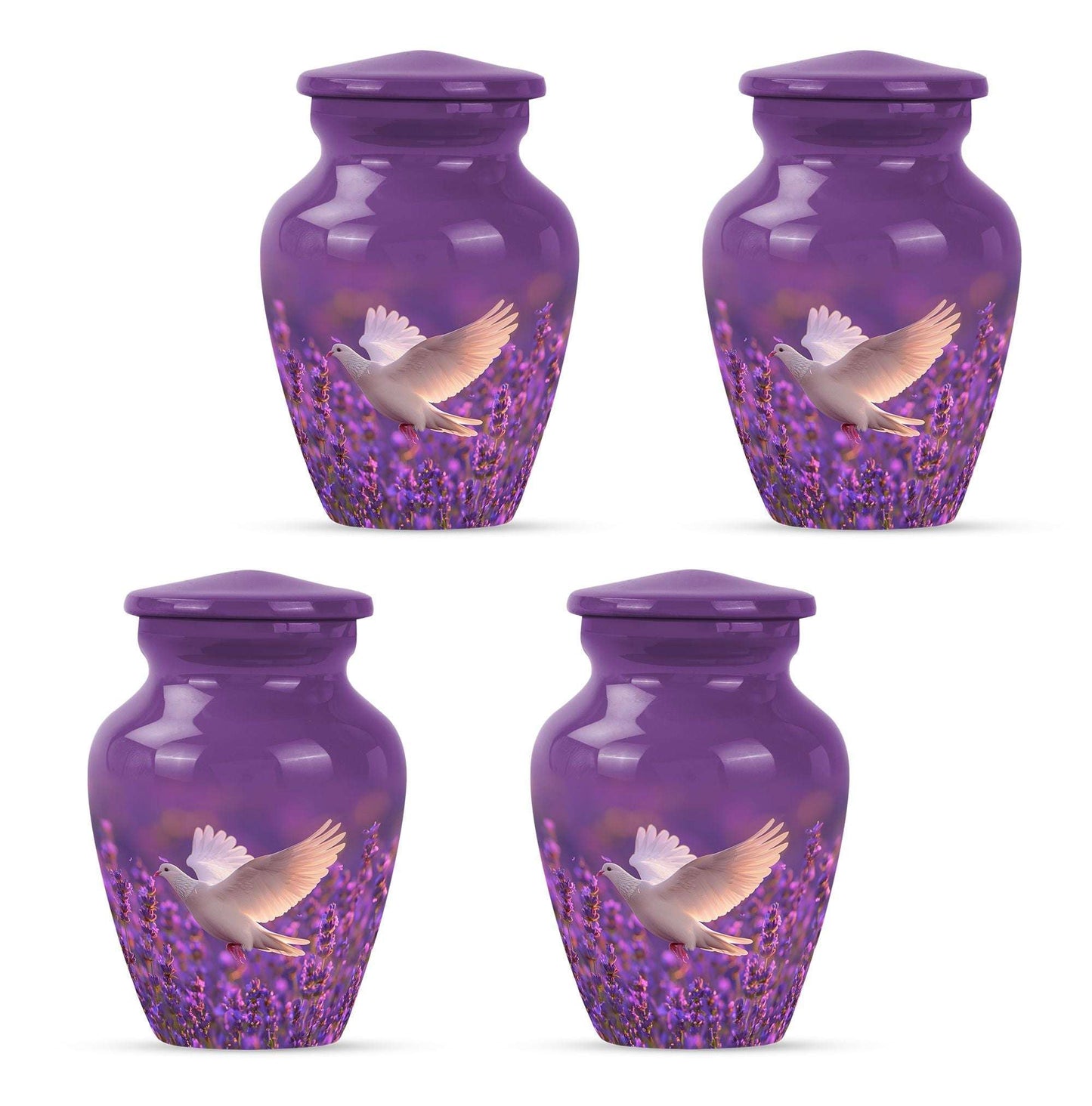 White Dove On Purple Theme 3 Inch Keepsake Pack of 4