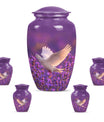 White Dove On Purple Theme Large Urn With 4 Keepsake Urn