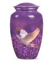 White Dove On Purple Theme Large Urn 10 Inch