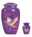 White Dove On Purple Theme Large Urn With 1 Keepsake Urn