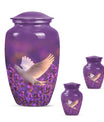 White Dove On Purple Theme Large Urn With 2 Keepsake Urn
