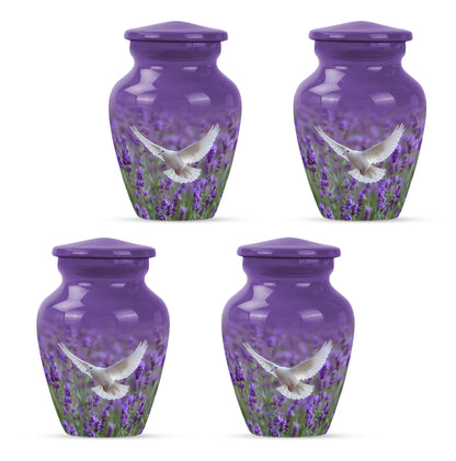 White Dove On Purple Theme 3 Inch Keepsake Pack of 4