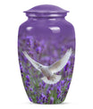 White Dove On Purple Theme Large Urn 10 Inch