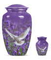 White Dove On Purple Theme Large Urn With 1 Keepsake Urn