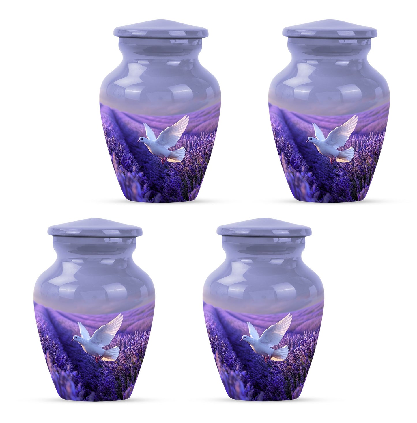White Dove On Purple Theme 3 Inch Keepsake Pack of 4