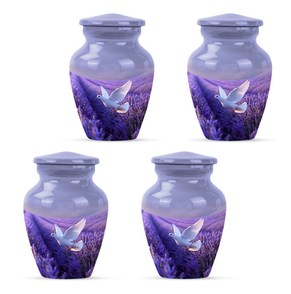 White Dove On Purple Theme 3 Inch Keepsake Pack of 4
