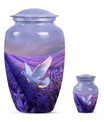 White Dove On Purple Theme Large Urn With 1 Keepsake Urn