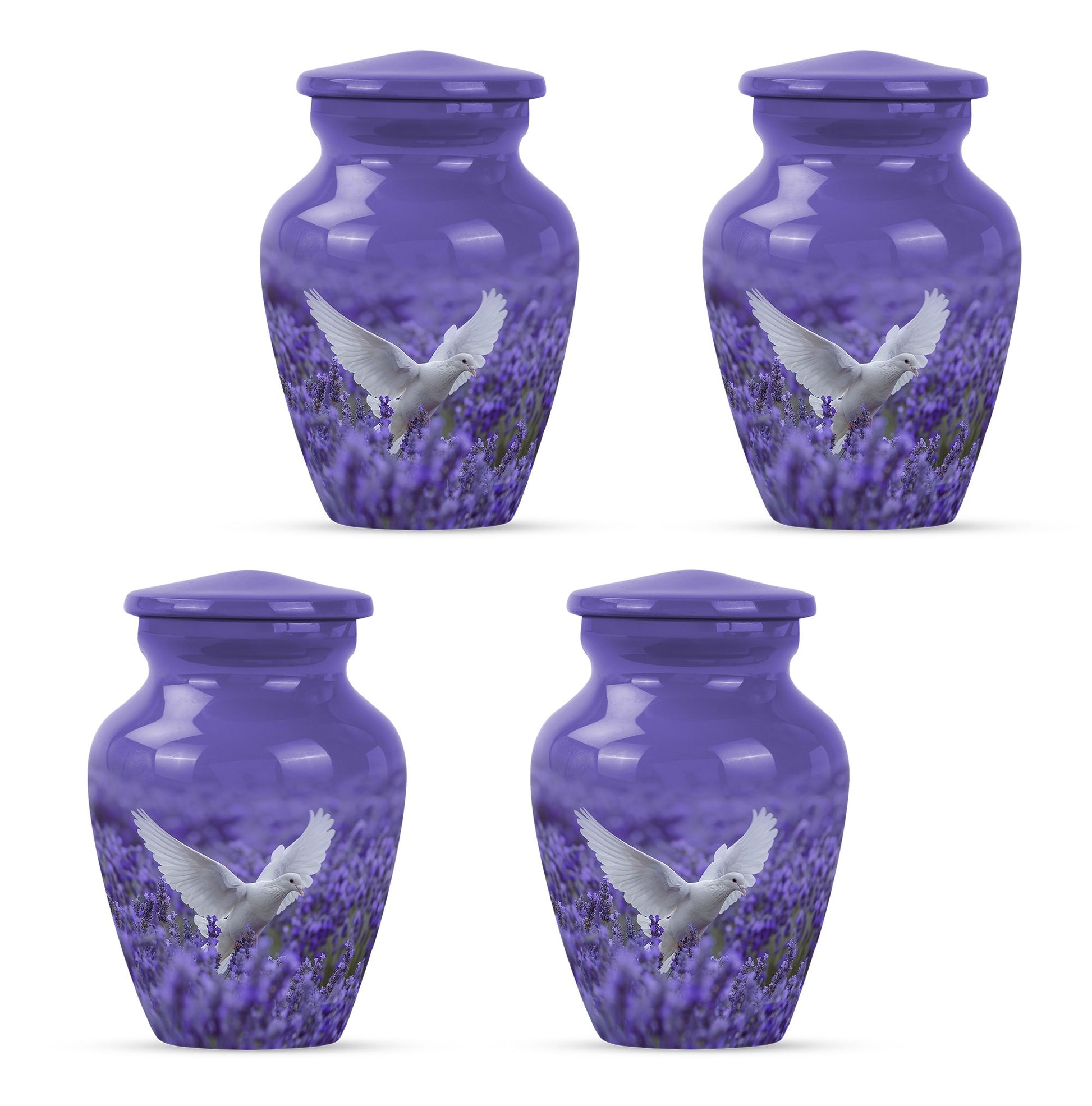 White Dove On Purple Theme 3 Inch Keepsake Pack of 4