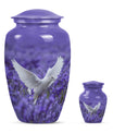 White Dove On Purple Theme Large Urn With 1 Keepsake Urn
