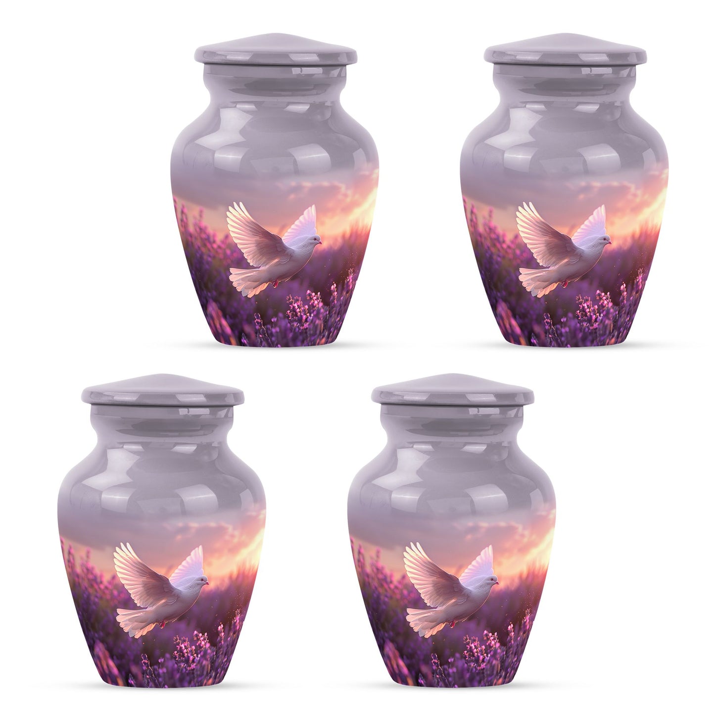White Dove On Purple Theme 3 Inch Keepsake Pack of 4