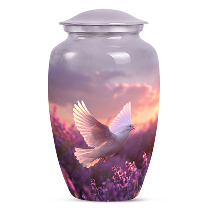10-inch classic butterfly-themed purple urn featuring a white dove.