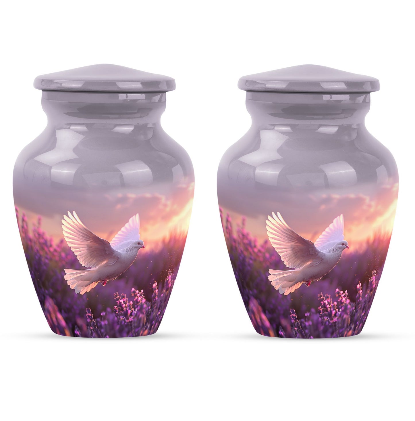 10-inch classic butterfly-themed purple urn featuring a white dove.