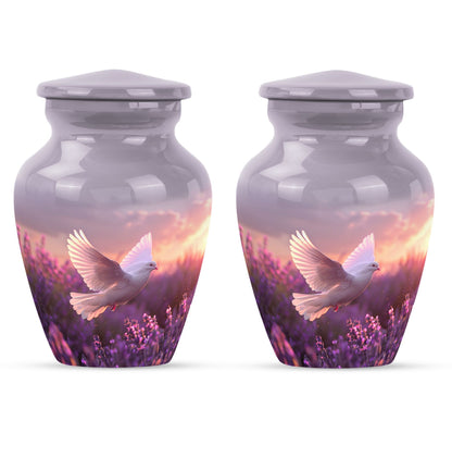 10-inch classic butterfly-themed purple urn featuring a white dove.