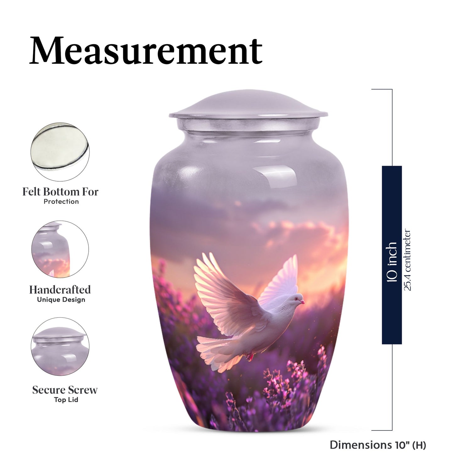 10-inch classic butterfly-themed purple urn featuring a white dove.