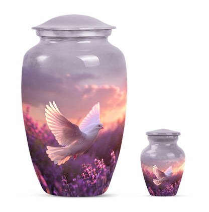 10-inch classic butterfly-themed purple urn featuring a white dove.