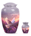 White Dove On Purple Theme Large Urn With 1 Keepsake Urn