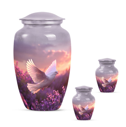 10-inch classic butterfly-themed purple urn featuring a white dove.
