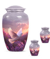 White Dove On Purple Theme Large Urn With 2 Keepsake Urn