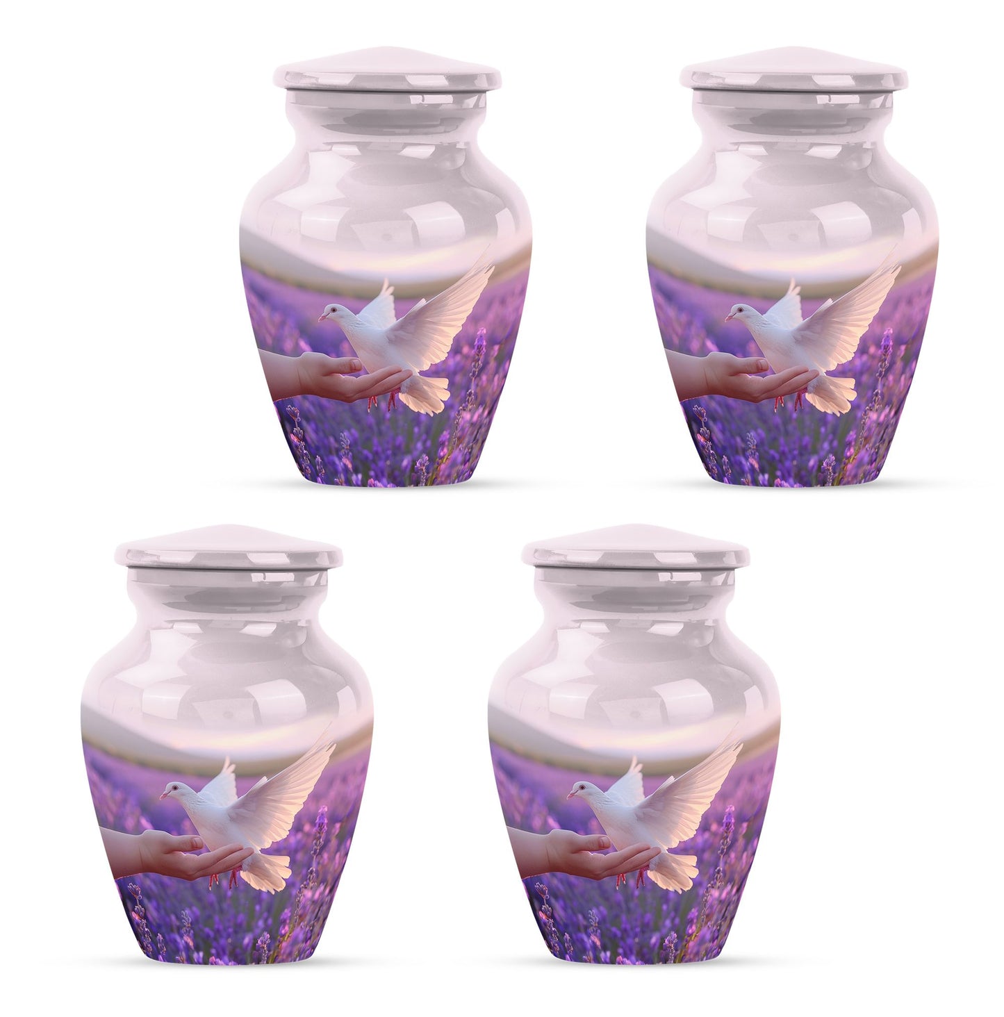 White Dove On Purple Theme 3 Inch Keepsake Pack of 4