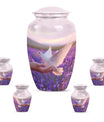 White Dove On Purple Theme Large Urn With 4 Keepsake Urn