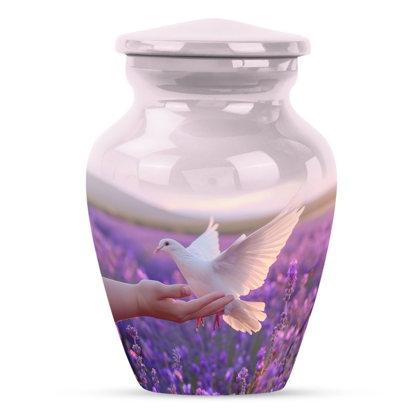10-inch Classic urn with white dove on purple