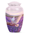 White Dove On Purple Theme Large Urn 10 Inch