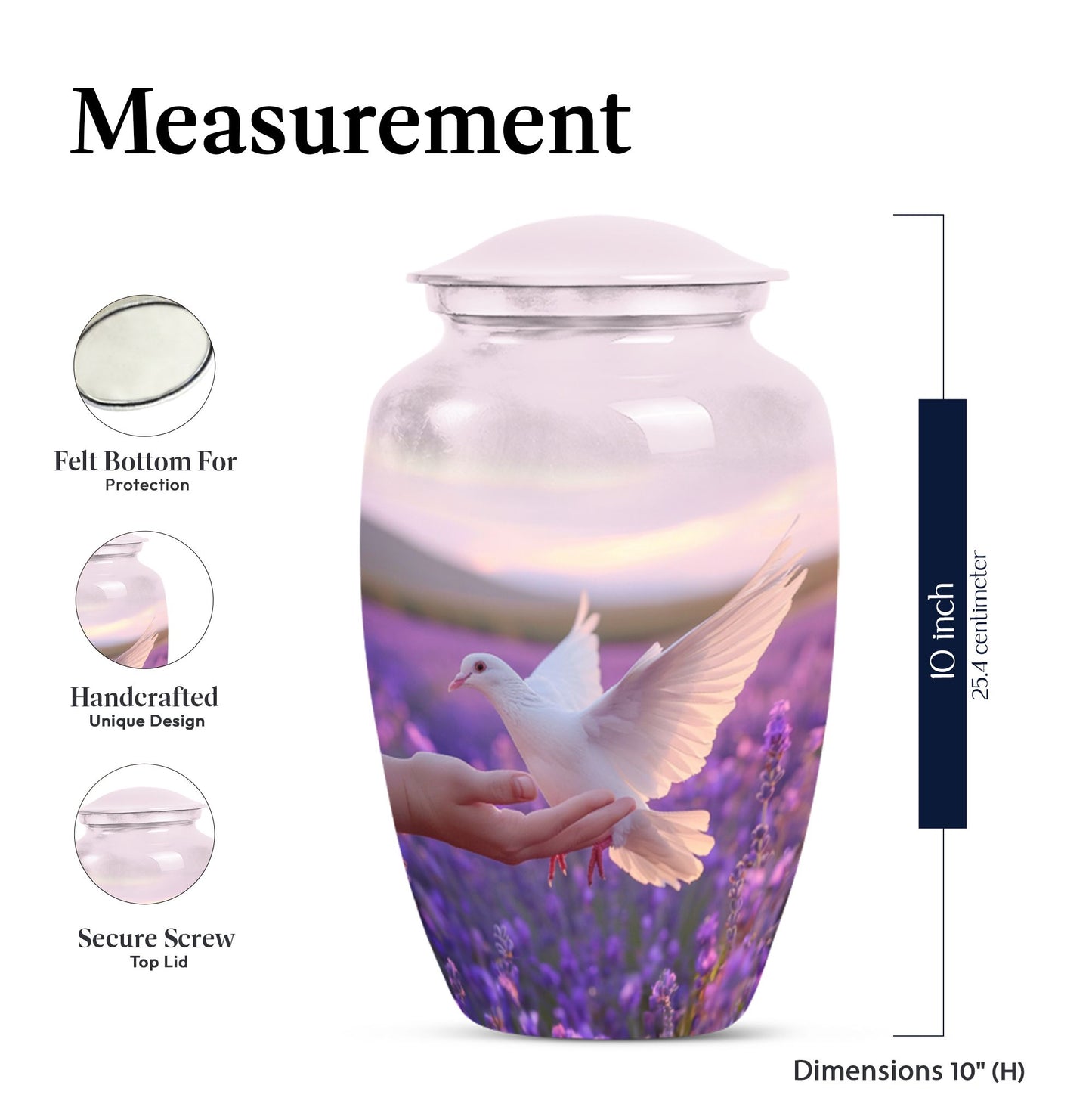 10-inch Classic urn with white dove on purple