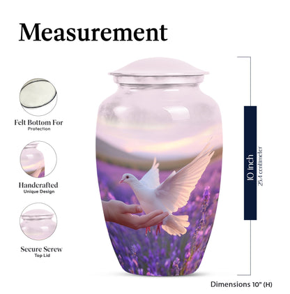 10-inch Classic urn with white dove on purple
