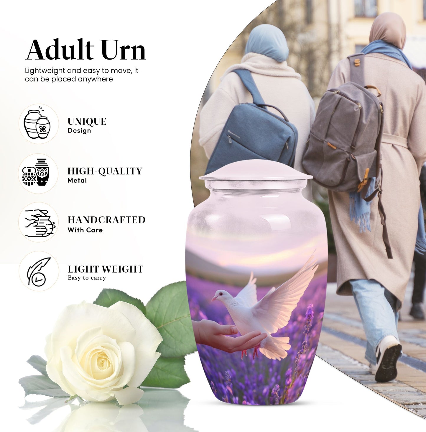 10-inch Classic urn with white dove on purple