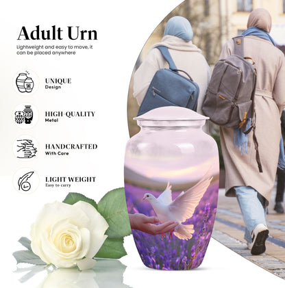 10-inch Classic urn with white dove on purple