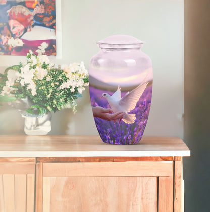 10-inch Classic urn with white dove on purple