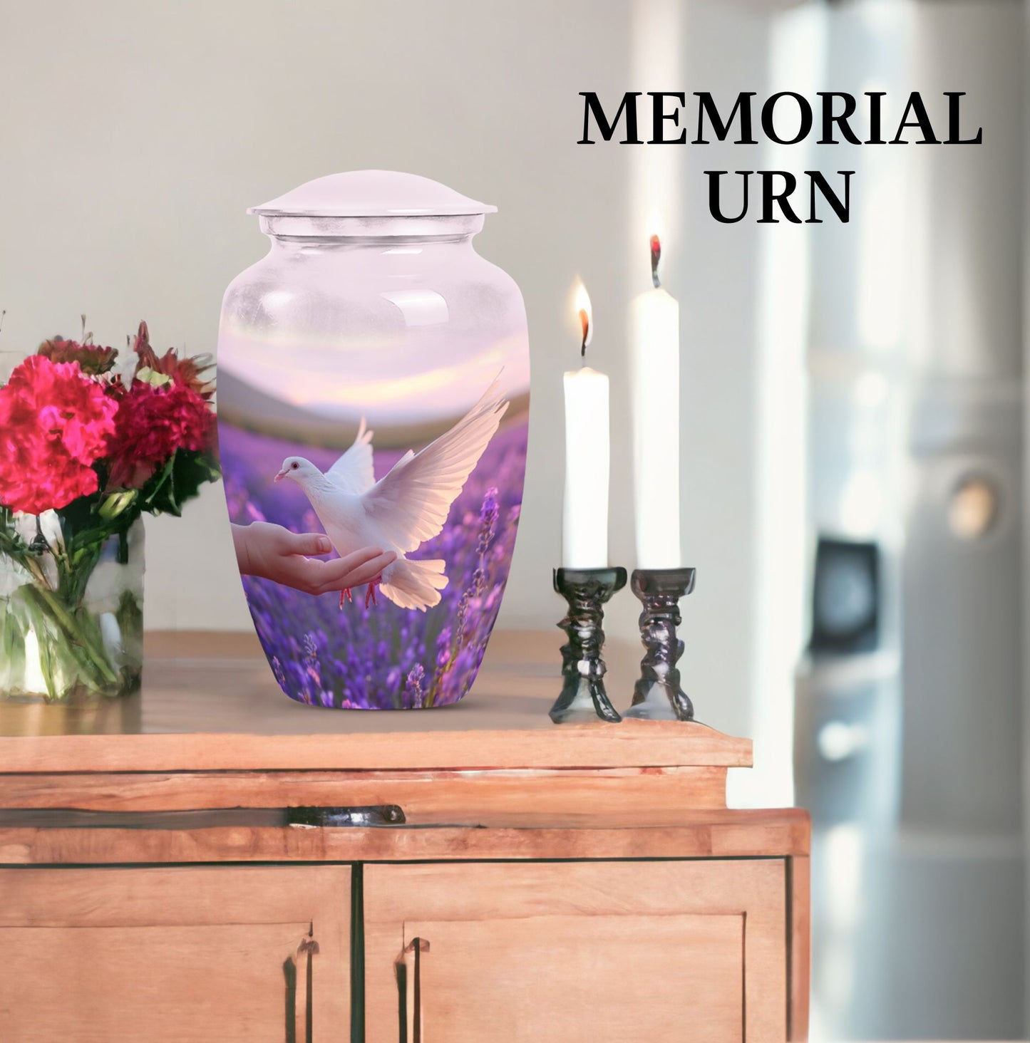 10-inch Classic urn with white dove on purple