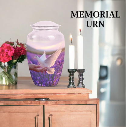 10-inch Classic urn with white dove on purple