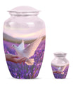 White Dove On Purple Theme Large Urn With 1 Keepsake Urn