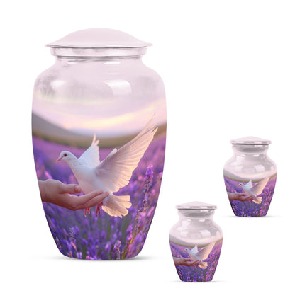 10-inch Classic urn with white dove on purple