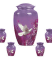 White Dove On Purple Theme Large Urn With 4 Keepsake Urn
