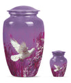 White Dove On Purple Theme Large Urn With 1 Keepsake Urn