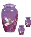 White Dove On Purple Theme Large Urn With 2 Keepsake Urn