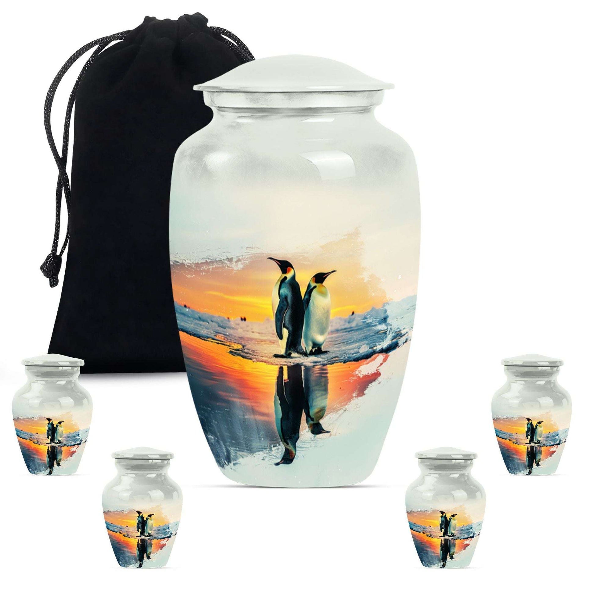 Penguin Theme Large Urn With 4 Keepsake Urn
