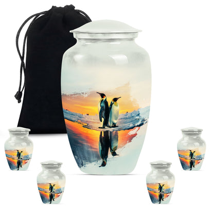 aluminium Penguin Urn with butterfly design for adult ashes