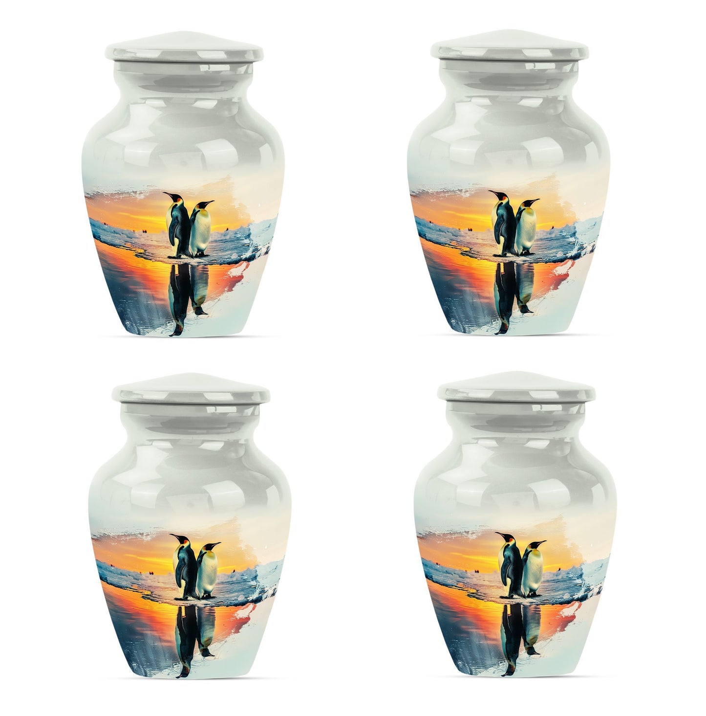 aluminium Penguin Urn with butterfly design for adult ashes