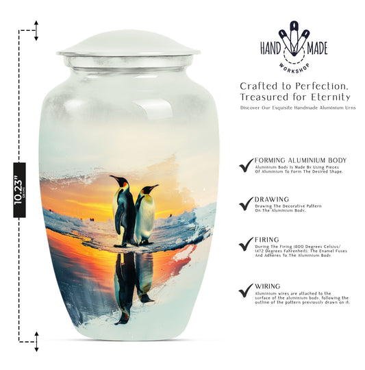 aluminium Penguin Urn with butterfly design for adult ashes