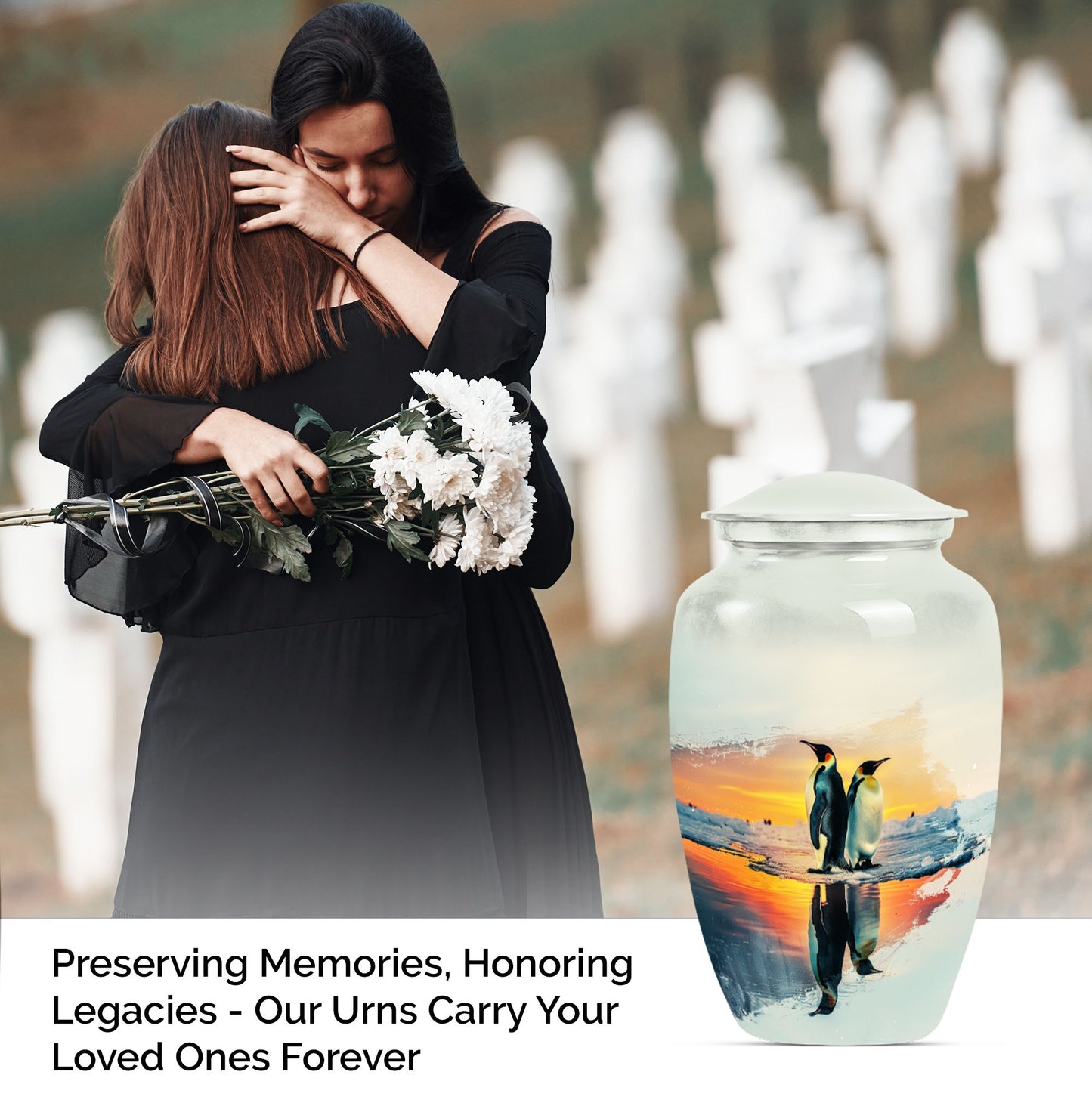 aluminium Penguin Urn with butterfly design for adult ashes