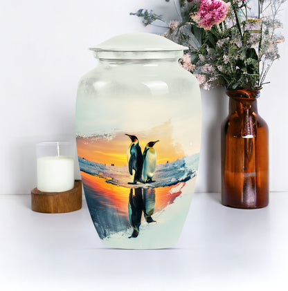 aluminium Penguin Urn with butterfly design for adult ashes