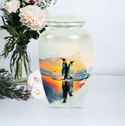 aluminium Penguin Urn with butterfly design for adult ashes