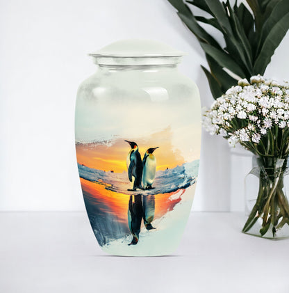 aluminium Penguin Urn with butterfly design for adult ashes